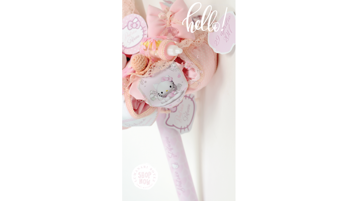 Lumanare de botez pentru fetite cu jucarie plus Hello Kitty, 65x4cm, Hello Baby 9